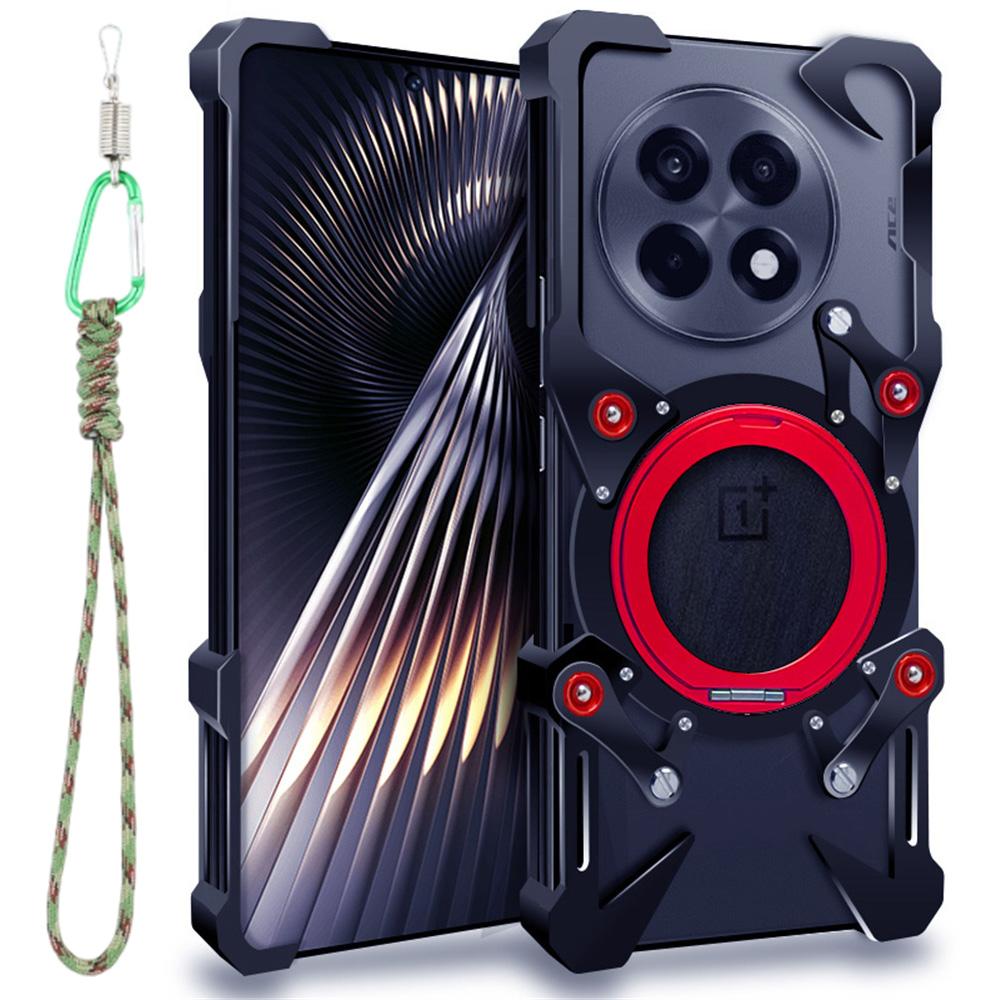 Для OnePlus 13 Чехол-бампер Подставка Алюминиевый сплав Магнитная крышка для телефона с ремешком на запястье