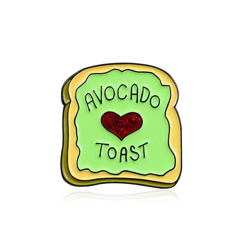 Cartoon Toast Enamel Brooch Lapel Pin Dollar Bread Machine Avocado Goldfish Pigeon Frog Creative Bread Metal Badge Jewelry Gift