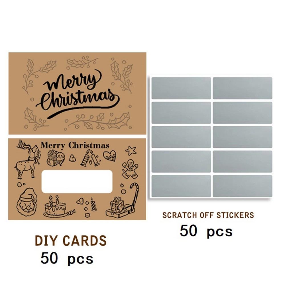 50 DIY Scratch-Off Cards Set, Blank Cards + Silver Stickers, 5 Designs, Surprise Gift & Party Game Cards