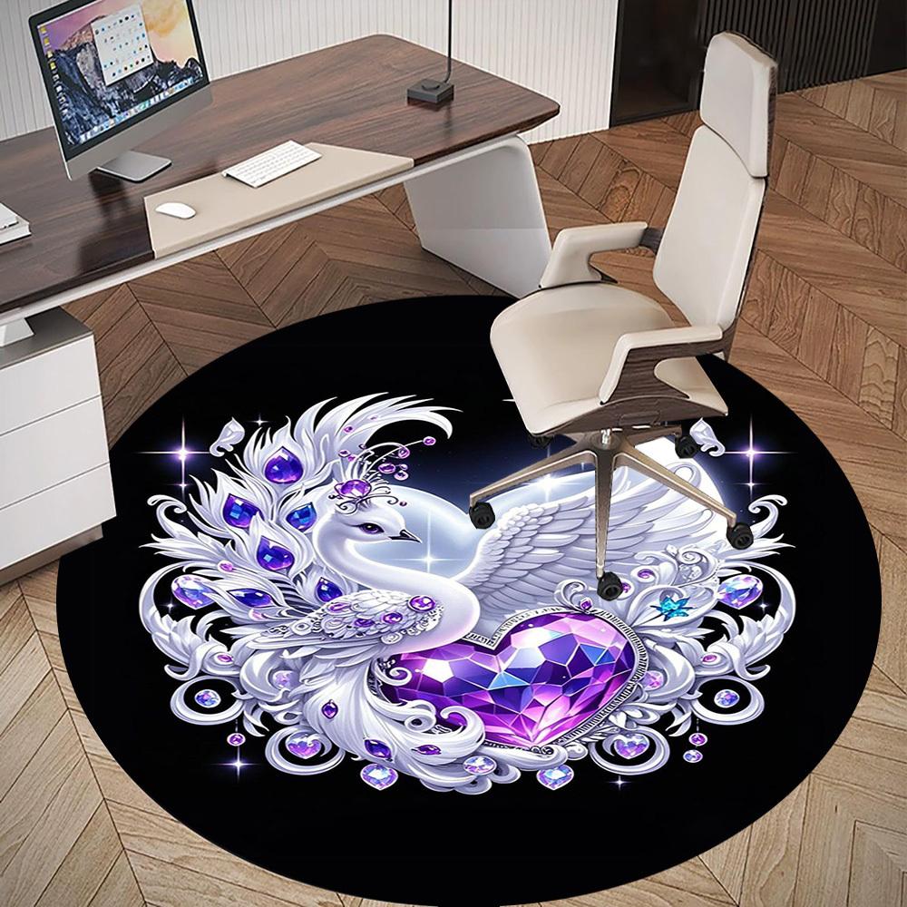 1PC Swan Heart Jewels Round Chair mat Area Rug - Non-Slip, Floor Mat for Office, Bedroom, home decor Christmas Gift c0528042