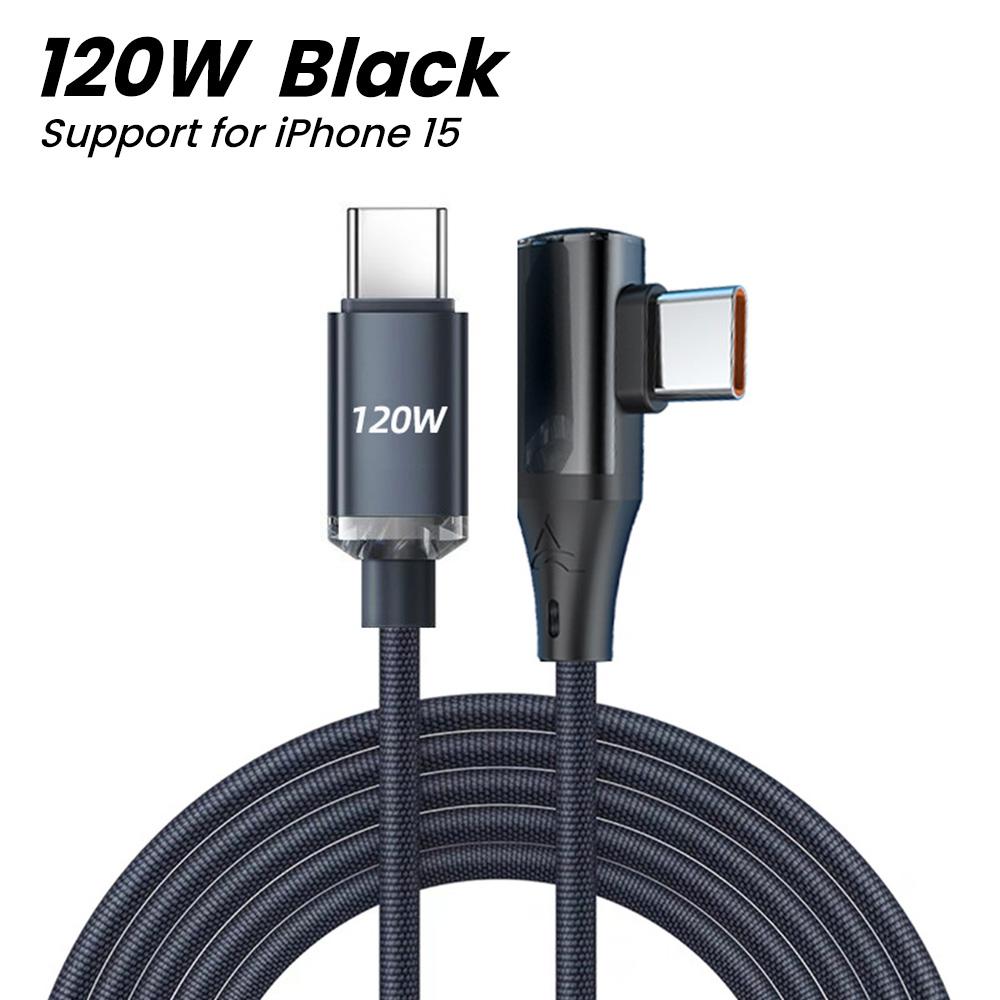 90-градусный угловой кабель USB C PD 120 Вт кабель быстрой зарядки типа C для iPhone 15 Pro Max Samsung Xiaomi зарядное устройство шнур передачи данных