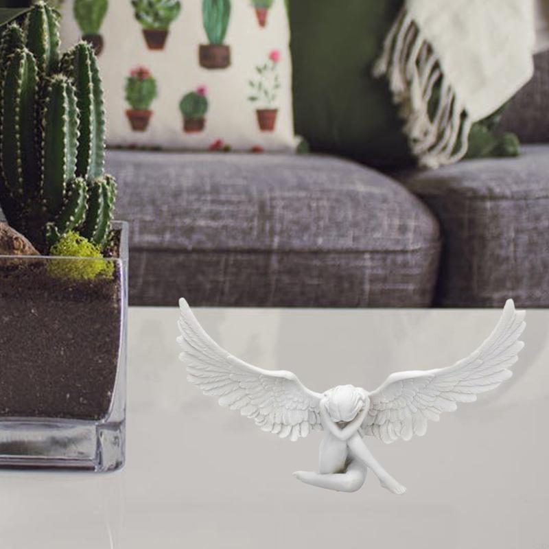 62KD Плачущий ангел Садовая статуя Статуи ангелов Полимерные украшения Миниатюрные фигурки Крылья ангела Украшение для дома