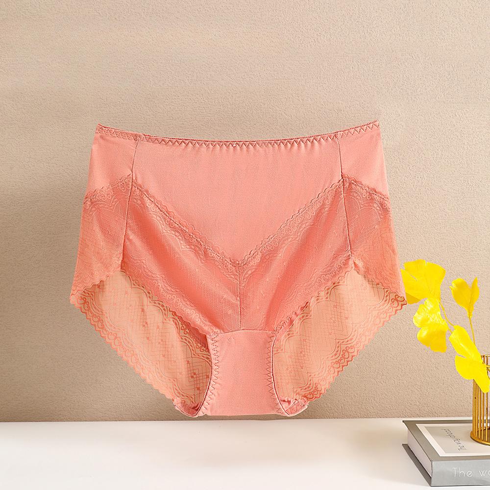 No Trace Breathable Panties High Waisted Lace Patchwork Women's Underwear Cinching Lifting Hip Shaping Body Solid Color Pure Cotton PANTIES