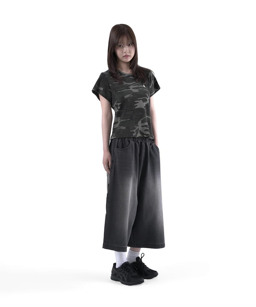 SLOW RECORD HOUSE Logo Waffle Crop T-Shirt_Camo (Khaki)