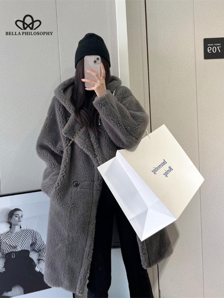 Новое женское пальто с мехом плюшевого мишки больших размеров, шуба средней длины из овечьего меха с длинными рукавами, толстое женское модное пальто