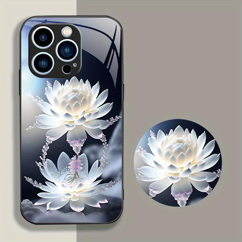 Чехол из закаленного стекла с узором «Лотос снега» класса люкс для Samsung Galaxy S25 S24 S23 Ultra Plus FE, противоударный чехол