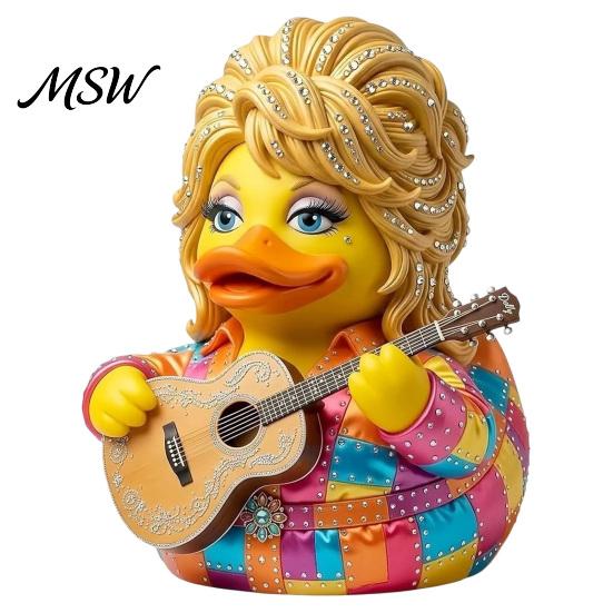 Small Desktop Display Piece Parton Memorial Duck, Dolly Duck Figurine, Country Music Statue, Guitar-Themed Resin Statue for Home Decor Decorative