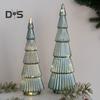 Стеклянная фигурка рождественской елки, настольное украшение на елку со светодиодными лампами, праздничный декор, светящийся конус для елки для домашнего офиса, вечеринок, центральное украшение стола