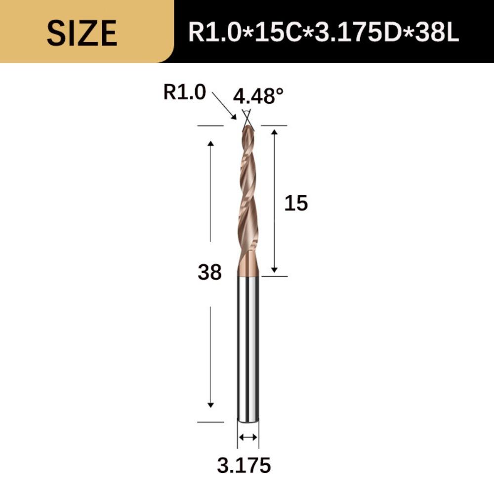 Solid Carbide Tapered Ball Nose End Mill Spiral Engraving Router Bits CNC Carving Bit Woodworking