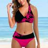 Women's Swimwear Bikini 2 Piece Swimsuit Backless Halter Beach Wear Half Sided Flower Print Bathing Suits