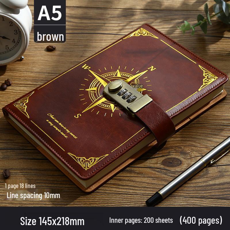 Ретро блокнот на пароле с замком 2025 - Простой и литературный дизайн для мужчин и женщин