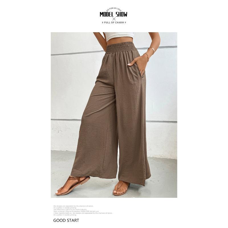 High-waist Casual Simple Solid Color Elastic Waist Loose Wide-leg Pants