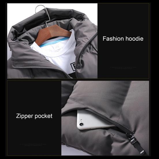 Men Down Jacket Hooded Drawstring Long Sleeve Zipper Closure Jacket Solid Color Two Side Pockets Windproof