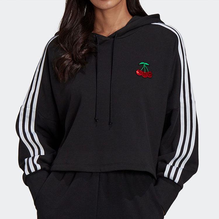 Adidas Укороченная толстовка Originals Color Block Casual Sports Hoodie Женские толстовки с капюшоном черного цвета GN3100