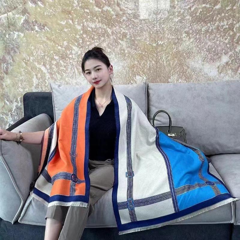 Korean Style Contrast Color Imitation Cashmere Plaid Scarf Women's New Winter Warm Fashion Chain Scarf Fleece-lined All-match Shawl