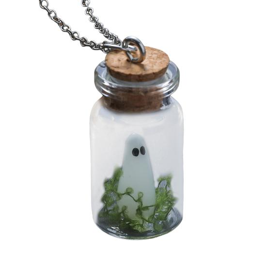 Ghost Necklace Glow-in-the-Dark Ghost In Bottle Pendant Necklace And Earrings