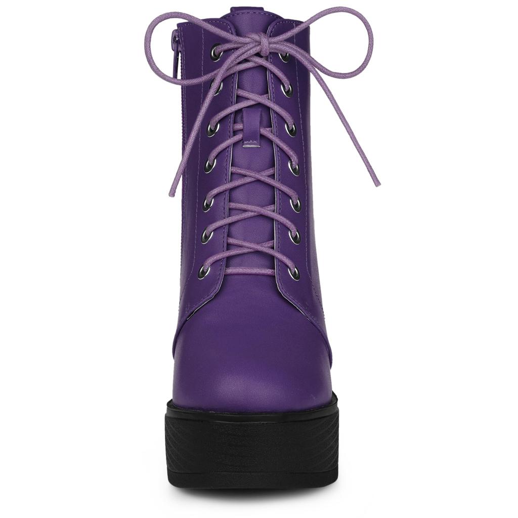 Allegra K Lace-Up Ankle Boots with Platform and Thick Heel, Perfect for Parties and Halloween, Purple, Size 24.0cm