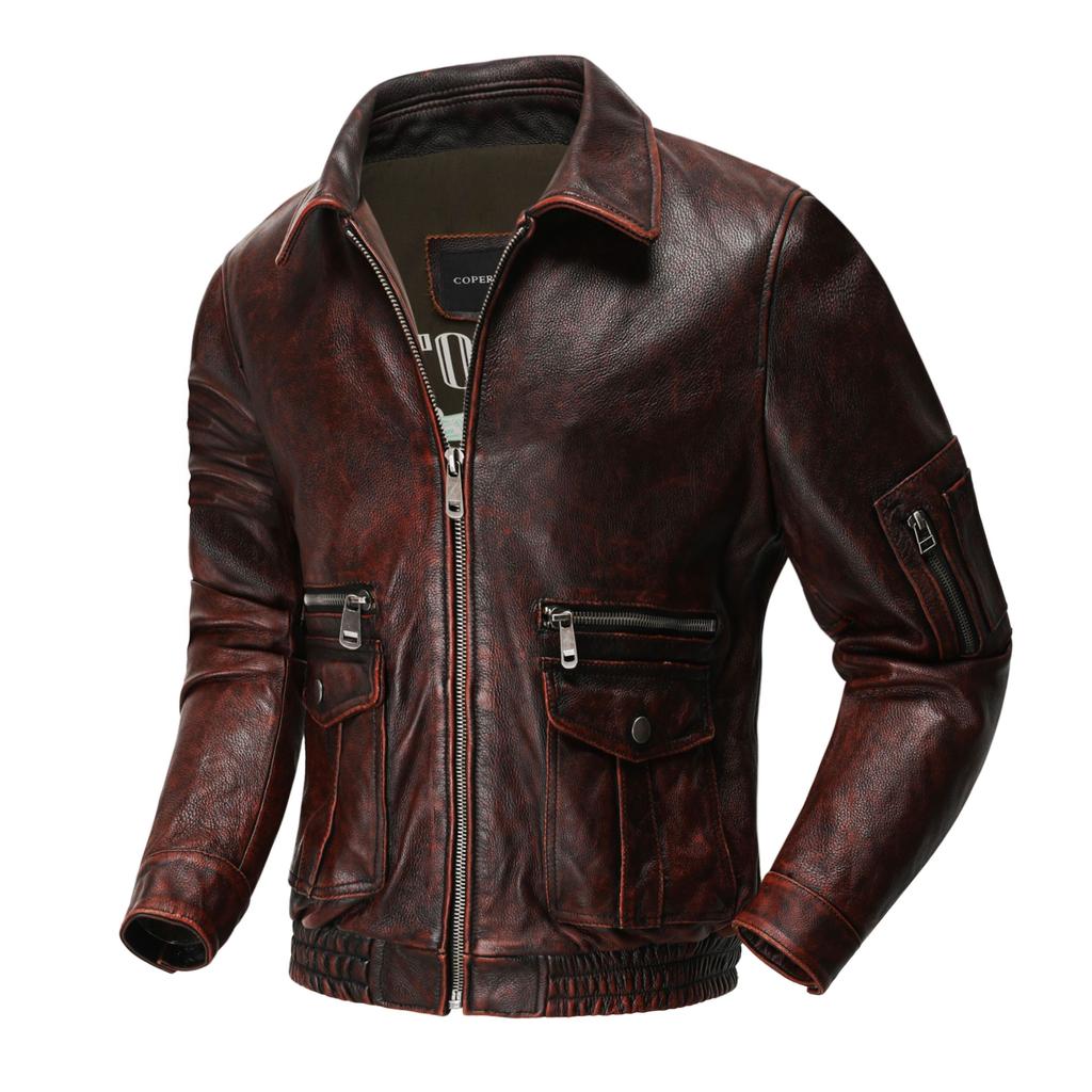 Air Force Flight Suit Genuine Leather Jacket Men 'S Top Layer Cowhide Retro Vintage Bomber Jacket Lapel Motorcycle Jacket