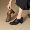 Fashion Autumn Cow Leather Women Pumps Fashion High Heels Square Toe Shoes for Women Thick Heel Side Zipper Women Loafers Zapatos Mujer