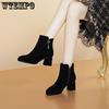 Women's Side Zipper Short Boots Thick Heels High Heels Autumn and Winter Pointed Fashion Boots