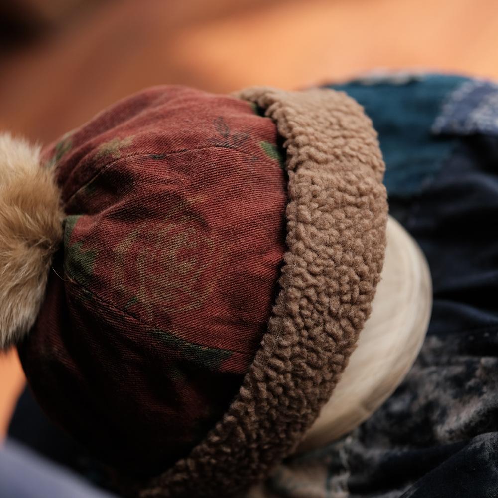 Johnature Женская винтажная теплая шерстяная шапка пэчворк с красным цветочным узором