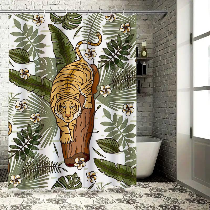 Animal Print Shower Curtain Jungle Tiger Design For Bathroom Decor 180X245Cm Polyester Fabric Waterproof Shower Panel Curtain Wi