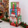 Ornament Storage for Home 3Pcs Christmas Stackable Gift Box, Layered Cube Plastic Boxes with Santa Xmas Ornaments Snowman Reindeer, Tabletop