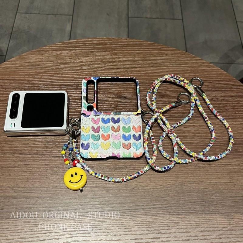 Colorful Heart TPU Phone Case Galaxy Z Flip5 Pocket2 Full Coverage With Strap Chain
