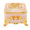 European Style Vintage Metal Jewelry Box Square Decorative Trinket Jewelry Storage Box for Earrings Necklaces White