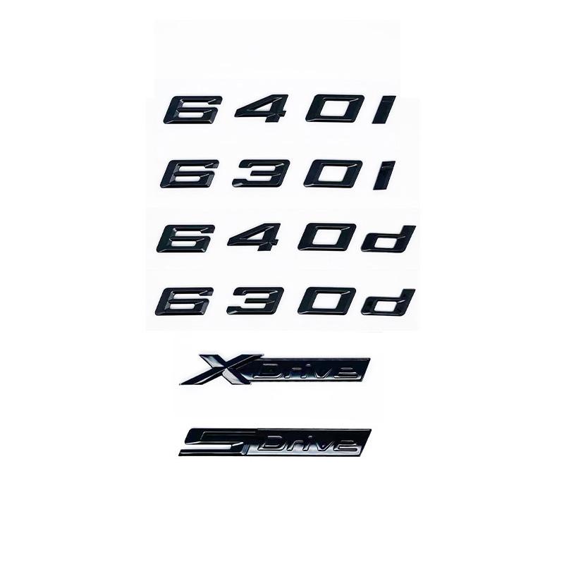 Glossy Black ABS Alphanumeric Badge for BMW E63 E64 F06 F12 F13 G32 - 630i 630d 640i 640d XDrive SDrive - Bright Silver Car Embl