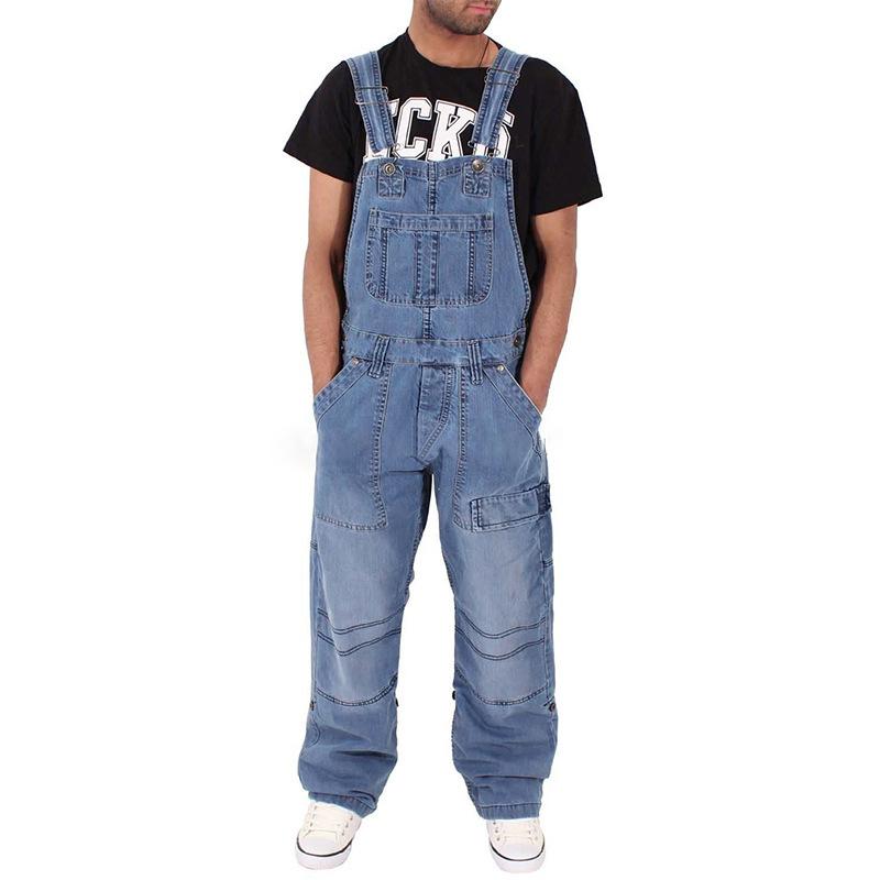 Men Baggy Jeans Suspender Pants Fashion Multi-pockets Loose Denim Trousers Jumpsuit Bib Pants Pocket Overalls
