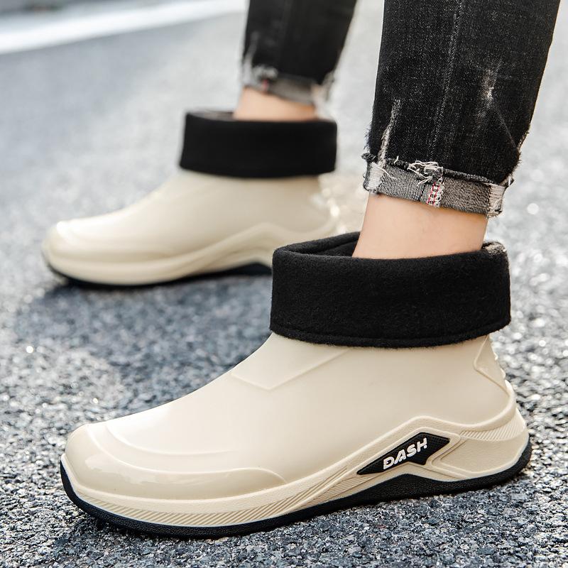 Мужские модные короткие непромокаемые сапоги, нескользящие, водонепроницаемые, кухонные, резиновые сапоги, мягкая подошва, износостойкая обувь для автомойки, для работы и отдыха на воде