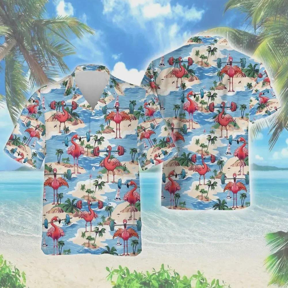 Hawaiian Shirts 3D Printed Flamingo Graphic Men Vintage Vacation Street Short Sleeve Shirt Men's Button Down Lapel Blouse