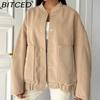 Relaxed Casual European and American Style Stand Collar Big Pocket Solid Color Women's Coat
