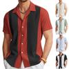 (Qunide) Designer Spring Summer Men's Casual Cotton Linen Solid Color Short Sleeve Shirts Loose Shirts