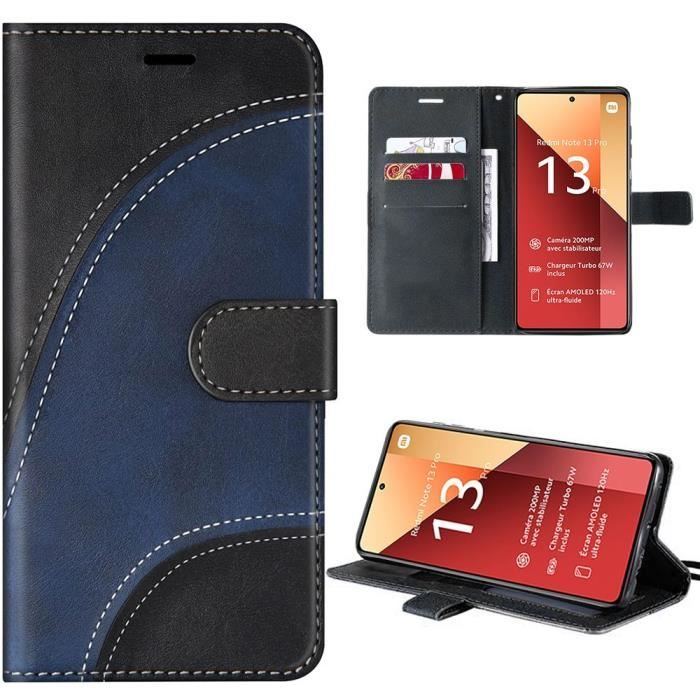 Coque pour Xiaomi Redmi Note 13 Pro 4G - E.F.Connection - Effet Cuir Antichoc - Bicolore Bleu Marine-Noir - Semi-rigide