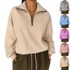 Women's Casual Loose Fashion Solid Color Long-sleeved Zipper Pullover Lapel Sweatshirt