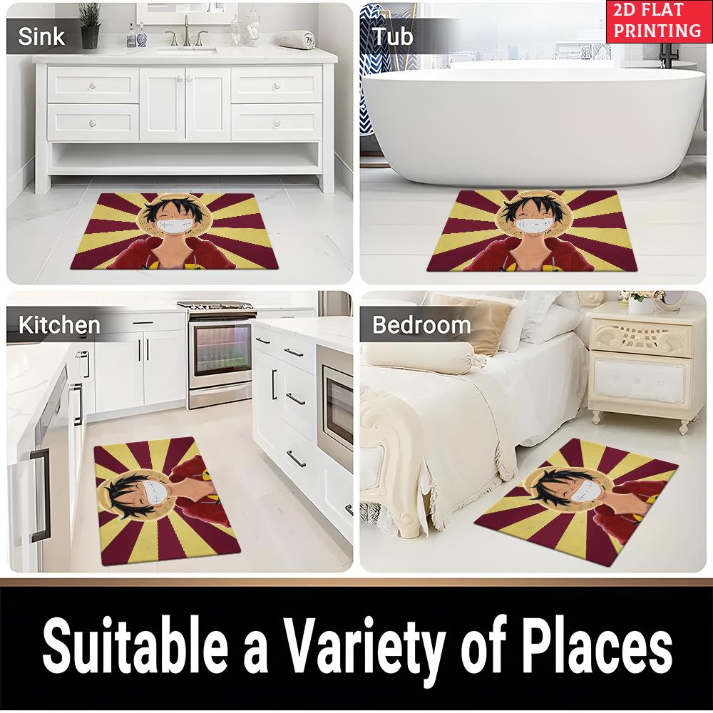 Anime Straw Hat Boy Grin Doormat, Cartoon Pirate Non-slip Floor Mat, Decorative Entrance Rug for Home Living Room Bedroom