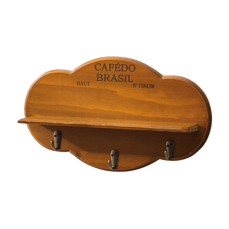 2pcs Rustic Wooden Cloud Wall Shelf with Hooks, Floating Shelf for Succulents, Keys, Hats, Bags , Home Decor Storage Hanging Cabinet