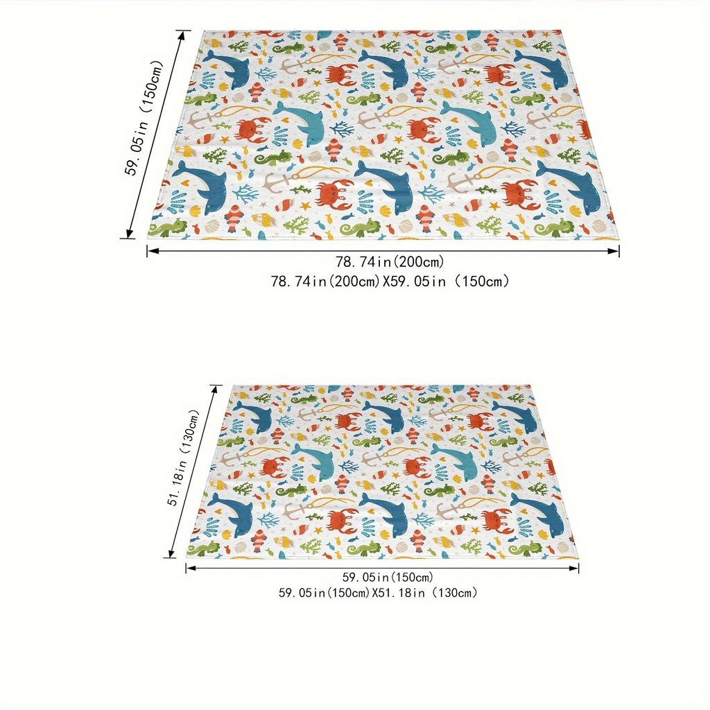 1 шт. Яркое одеяло-плед из фланели с изображением морской жизни - Уютное, мягкое и теплое, с принтом дельфинов, крабов и морских растений - Идеально для дивана
