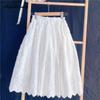 Japanese Mori Girl Summer Women White Skirt High Waist Floral Elegant Skirt Cotton Embroidery Feminine Party Fairy Skirt