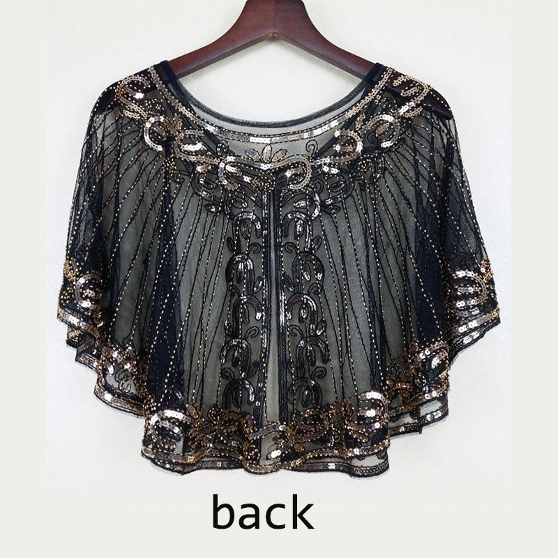 Princess Style Vingate Women's Wedding Lace Shawl Beaded Sequin Evening Cape Wedding Prom Performance