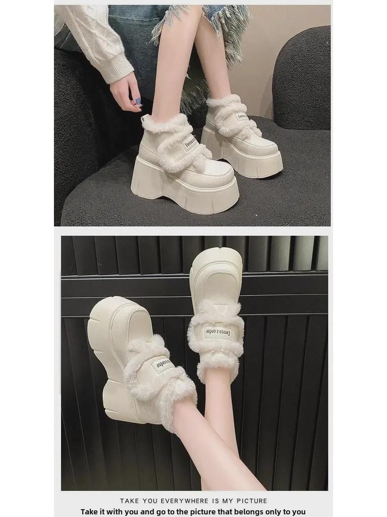 Женские универсальные туфли на платформе из бархата, увеличивающие рост, с застежкой-липучкой, для осени/зимы 2024 г.