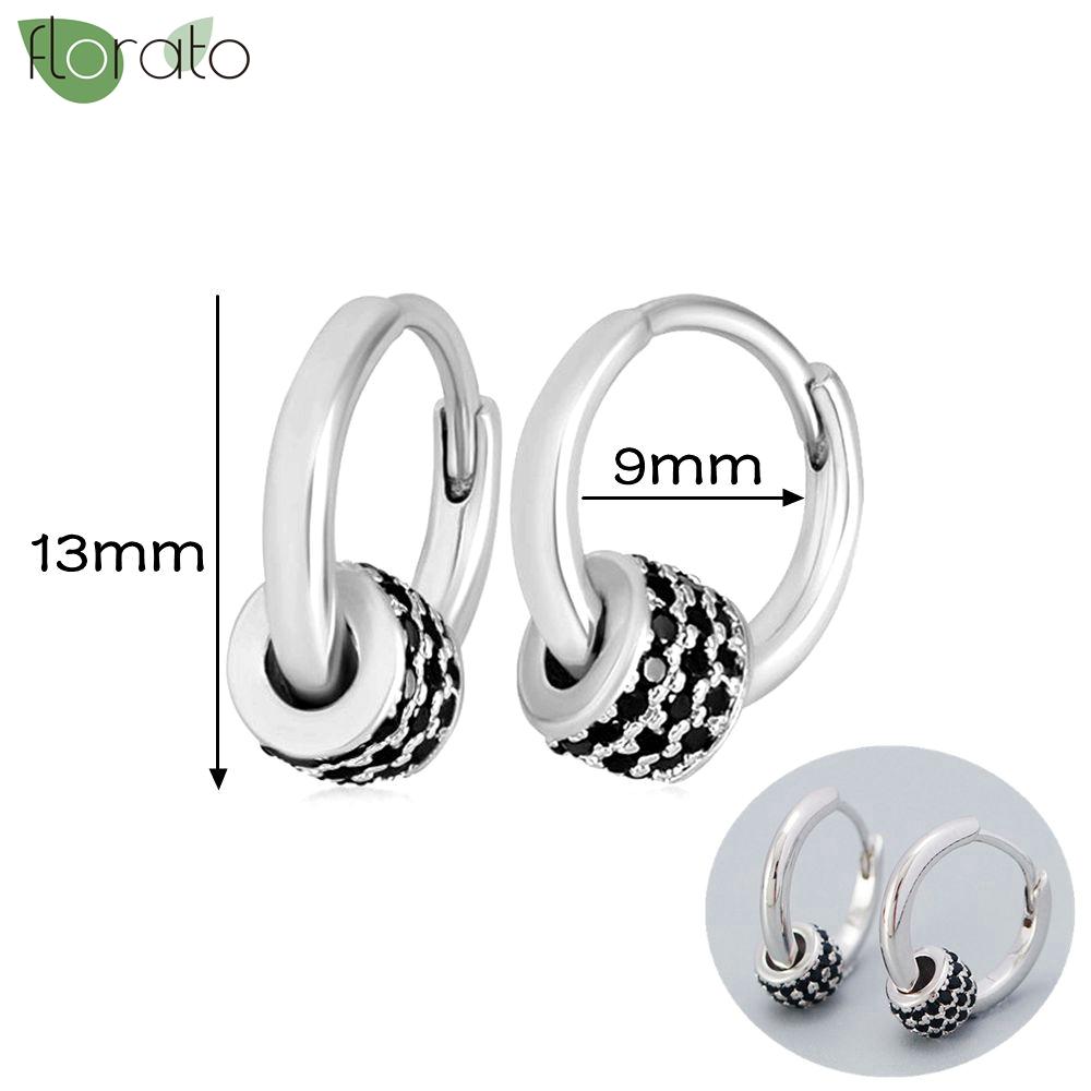 Серьги-подвески из серебра 925 пробы, модные, с черным цирконом, новые, маленькие круглые/крестообразные кольца для женщин, пирсинг, ювелирные изделия