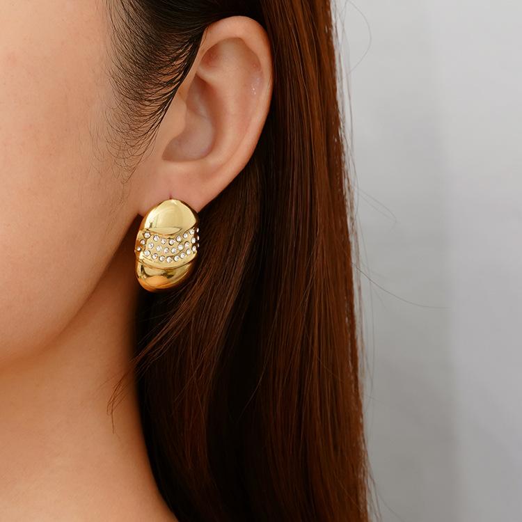 Oil Pressure Earrings, Advanced Induction Plating 18K Diamond-plated Gold-plated Oval Micro-inlaid Retro Earrings