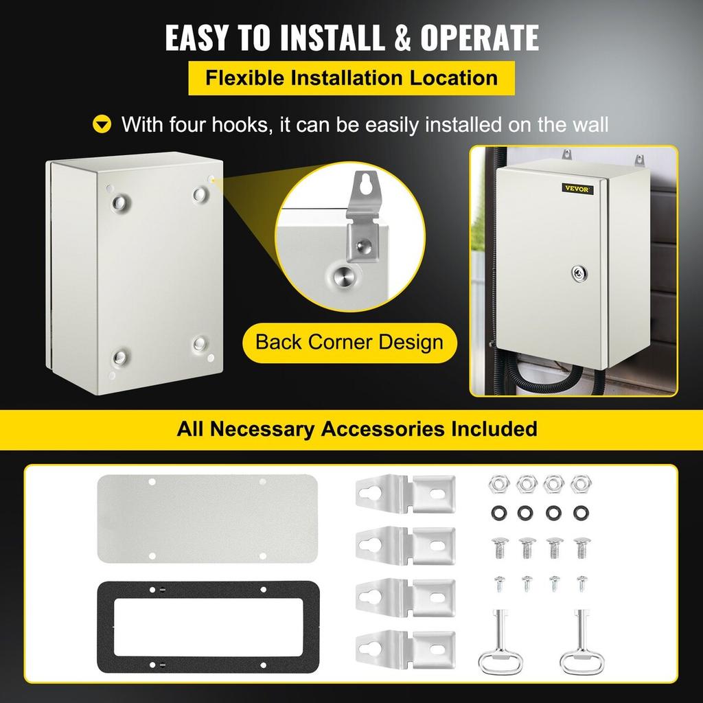 NEMA Steel Enclosure ,12 x 8 x 6\'\' NEMA 4X Steel Electrical Box, IP66 Waterproof & Dustproof, Outdoor/Indoor Electrical Junction Box, with Mounting