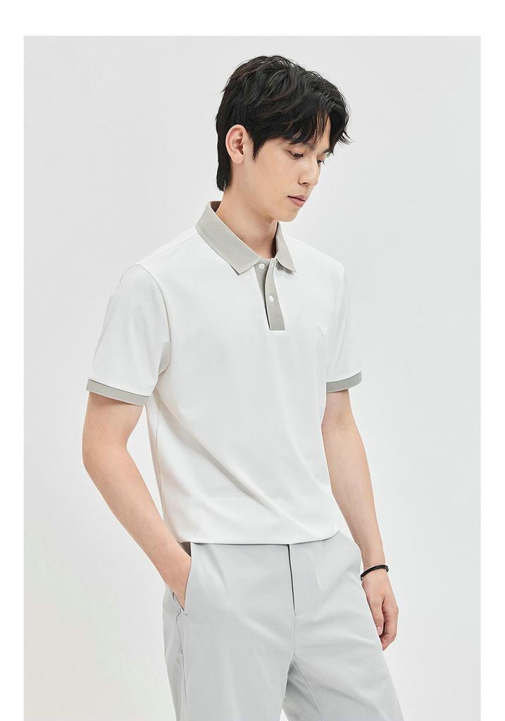 Cool and high elasticity waffle color flat machine short sleeved lapel polo