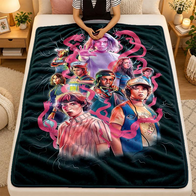 Flannel BlanketStranger Things Warm Soft Throw Blanket for Indoor Sofa Bed Living Room Use