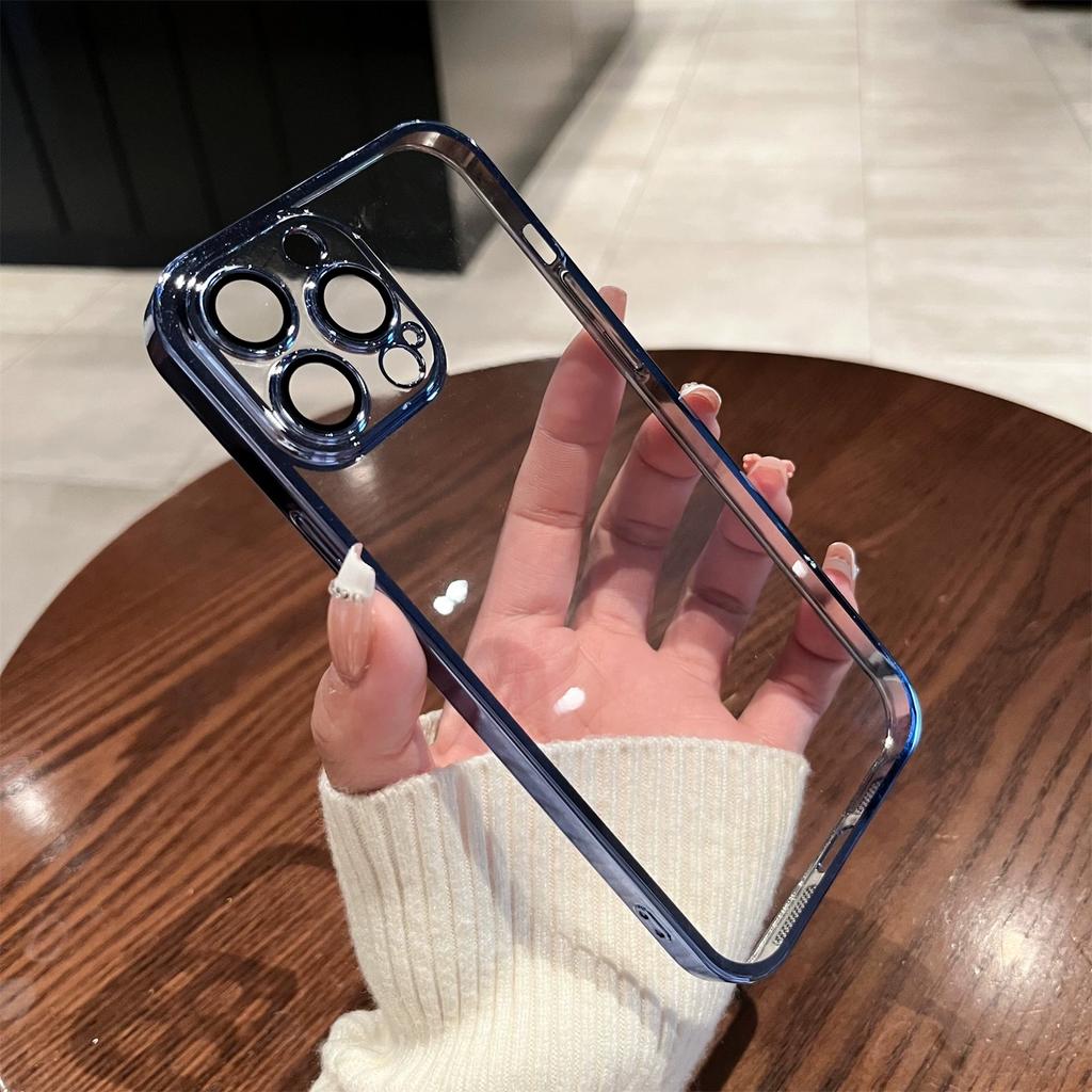 Luxury Plating Transparent Soft Silicone Case for iPhone 15 14 Plus 13 12 Mini 11 Pro X XR XS Max 7 8 SE Camera Protection Cover