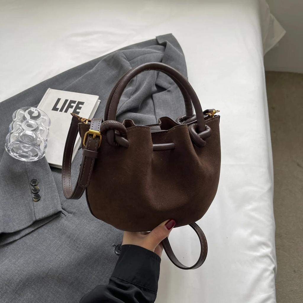 Сумка-ведро из замши премиум-класса для овощей и фруктов, новая сумка для детей и мам в иностранном стиле, плиссированная сумка через плечо